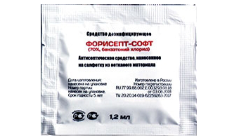 ФОРИСЕПТ-СОФТ (70%, бензэтоний хлорид), салфетка в индивидуальной упаковке с пропиткой средства 1,2 мл, 6х8 см, 10 шт.